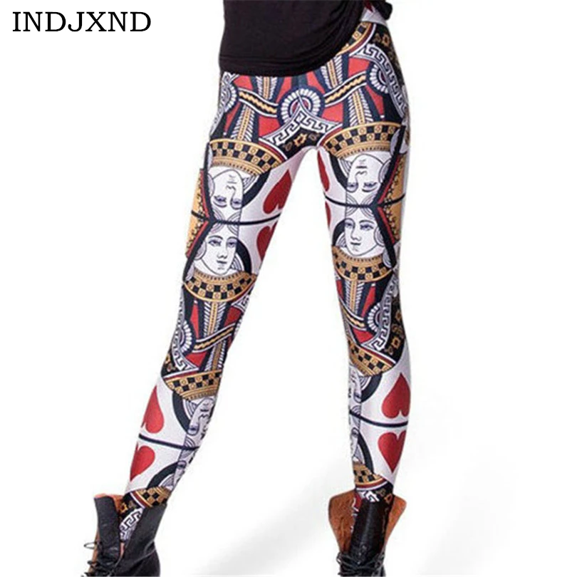 

INDJXND Playing Cards Digital Printed Women Leggings Personality Gothic Interest Fitness Shape Slim Casual Elastic Pants K144