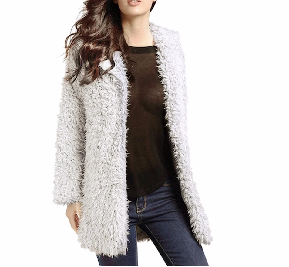 

New 2019 Women Faux Fur Teddy Coat Autumn Solid Fluffy Long Fur Coats Lapel Shaggy Jackets Overcoat White Outwear abrigos mujer