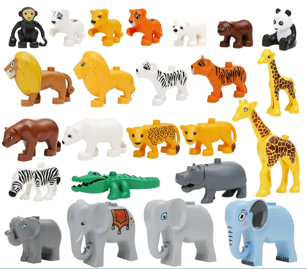 

duplo Animal Elephant Tiger Bear mini figures duplo house farm building blocks dinosaur original duplo diy Model set