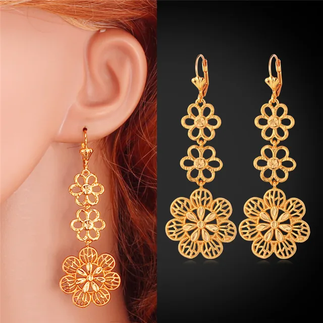 Long Drop Earrings For Women New Items Trendy Charms Jewelry Gold Long Drop Earrings For Women New Items Trendy Charms Jewelry Gold Color Flower Vintage Wedding
