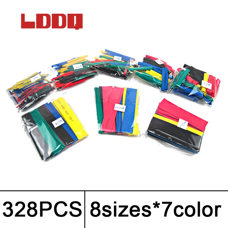 LDDQ 328 pcs Tubo de Calor tubo do psiquiatra do Calor Tubo Encolhendo envoltório sleeving calor 1mm 2mm 3mm 4mm 6mm 8mm14mm isolamento do Cabo Sleeving