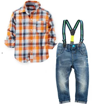 

cool baby boy clothing sets kids boys clothes long sleeve plaid shirt + bib jeans children clothing 2 pcs baby clothes 2-7yrs