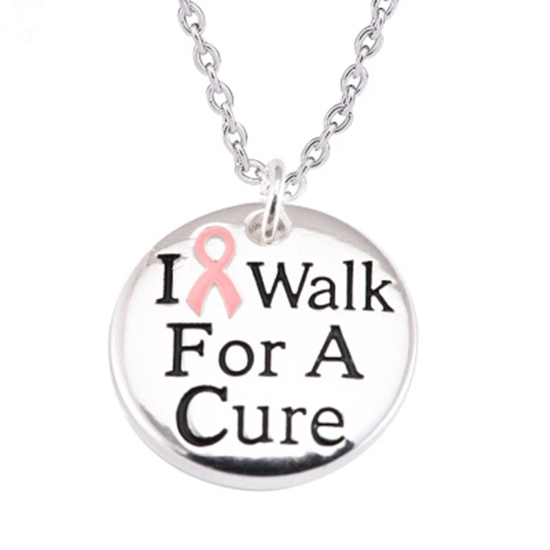 

Breast Cancer Awareness I Walk For A Cure Round Shaped Pendant Necklaces