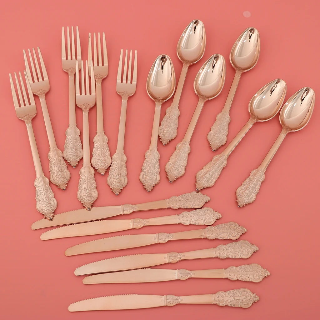 Amagogo 18 Pieces Disposable Plastic Forks Spoons Knifes Party Decorations Rose Gold