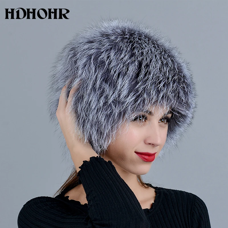 Женская трикотажная шапка из натурального Лисьего меха 2018|Женские Skullies и