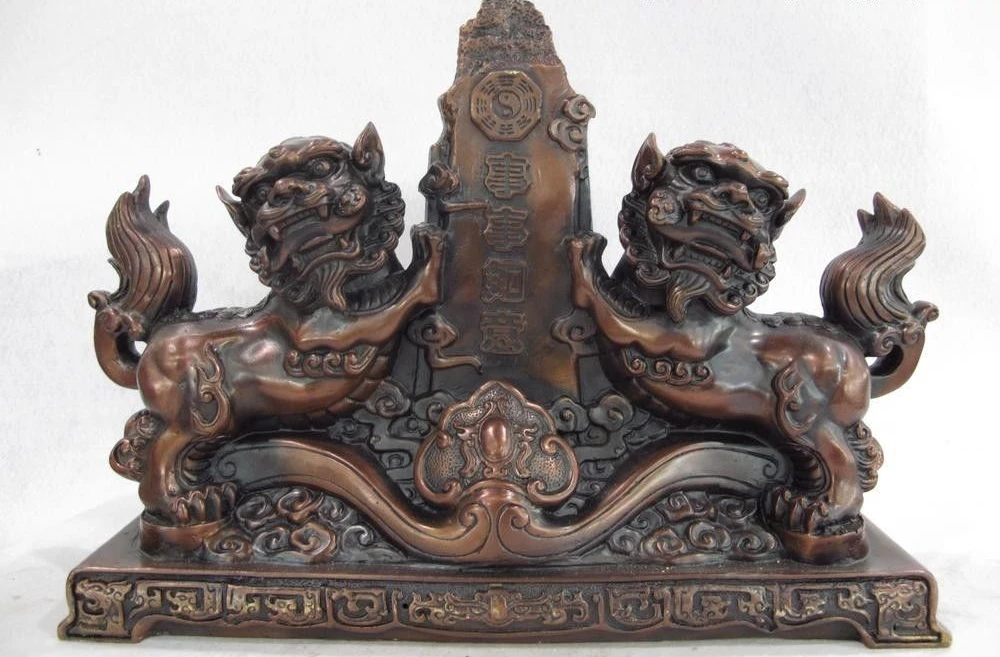 

11 China Home Feng Shui Bronze Copper Evil spirits Two Fu Foo Dog Lion art Statu