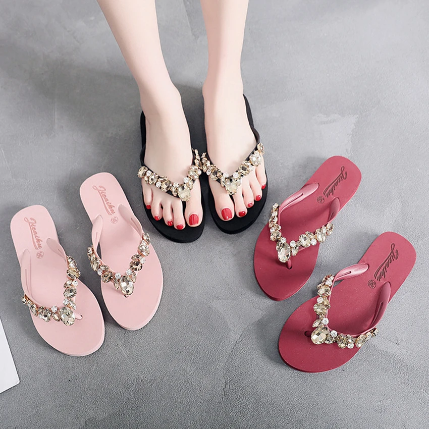 

2019 Fashion Women Slippers Crystal Flip Flops Flat Shoes Spring/Summer Female Shoes Casual Lady Shoes Woman Footwear