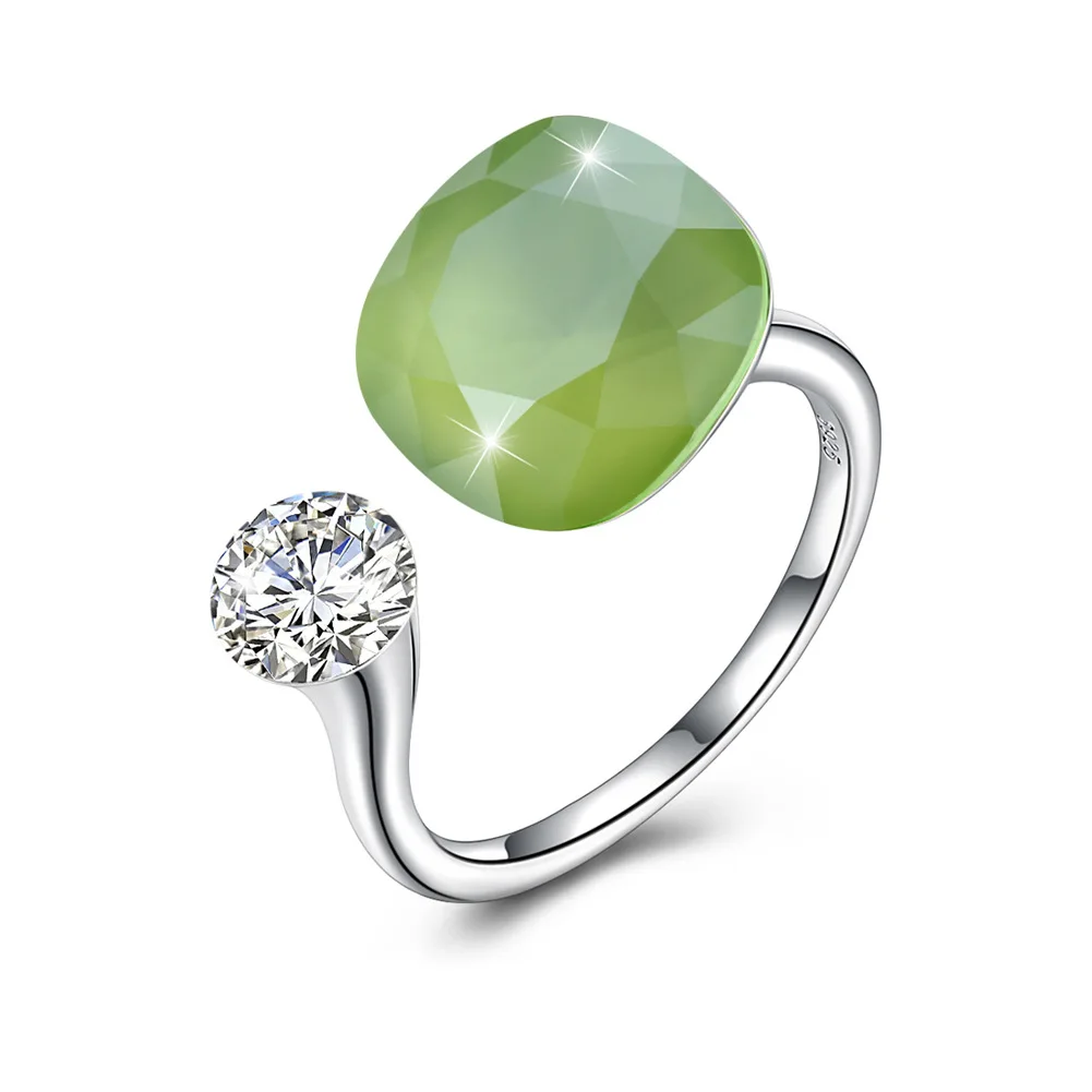 

Austria Elements Crystal Ring for Women 925 Sterling Silver Opening Adjustable Geometric Zircon Multiple Colors Ring Jewelry