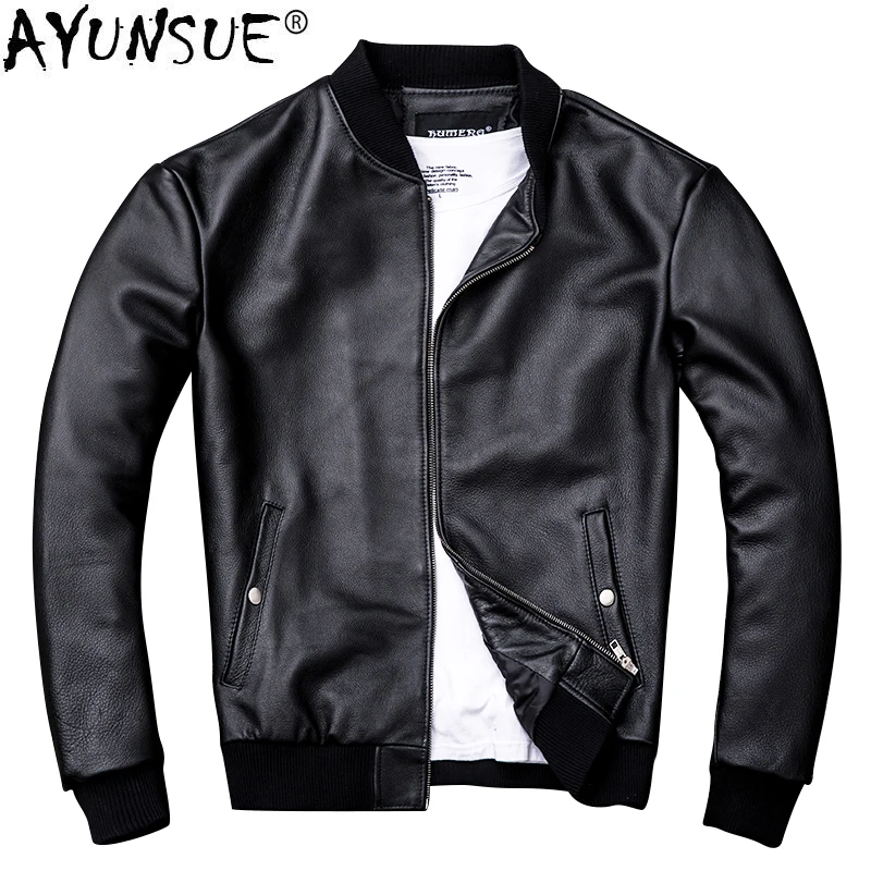 

AYUNSUE Genuine Leather Jacket Men Clothes 2019 Vintage Real Cow Leather Jackets Plus Size XXXXL Coat Jaqueta De Couro ZL402
