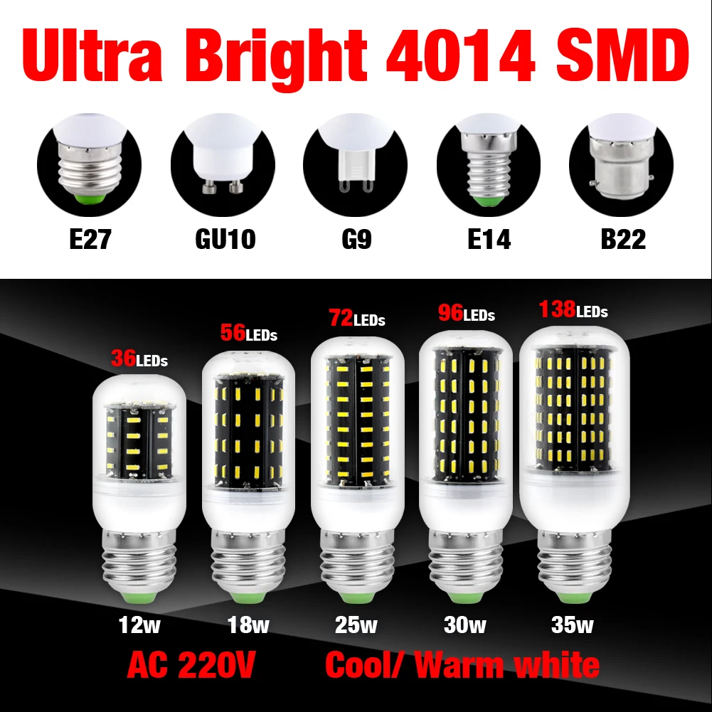 Удара светодиодный кукурузы лампочки E27 E14 B22 G9 GU10 светодиодный лампы 110 220 V 5 W 8 W энергосберегающие лампы для внутреннего освещения