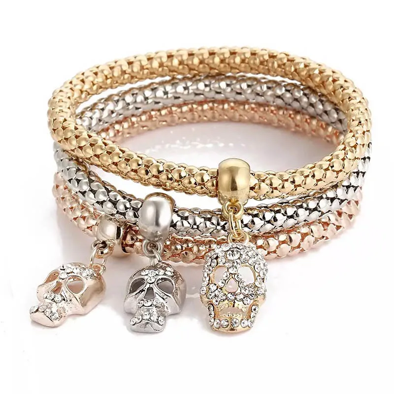 

OF-LILU Charm 3-color popcorn elastic chain Girl Rhinestone Zircon Skull Pendant Luxury Hostess gift Bracelet & Bangle Jewelry
