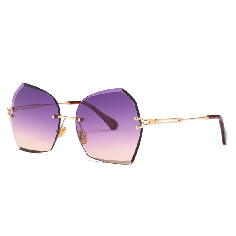 RFOLVE роскошные солнцезащитные очки без оправы с кошачьим глазом, женские брендовые солнцезащитные очки с бабочкой, высокое качество, линзы для путешествий, УФ очки для девушек, оттенки 155 - Цвет линз: C2 Purple Pink Lens