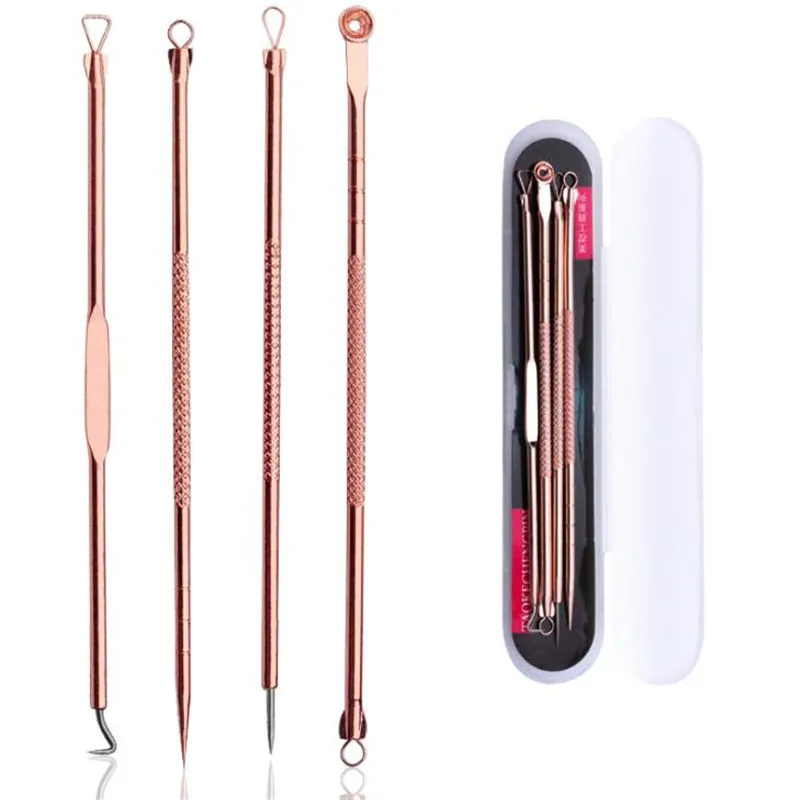

4Pcs/Set Rose Gold Acne Blackhead Removal Needles Pimple Spot Comedone Extractor Cleanser Beauty Face Clean Care Tools