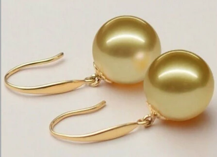 

FREE SHIPPING>>> free shipping 13378 genuine 9-10mm natural Australian south sea golden pearl earrings14KG
