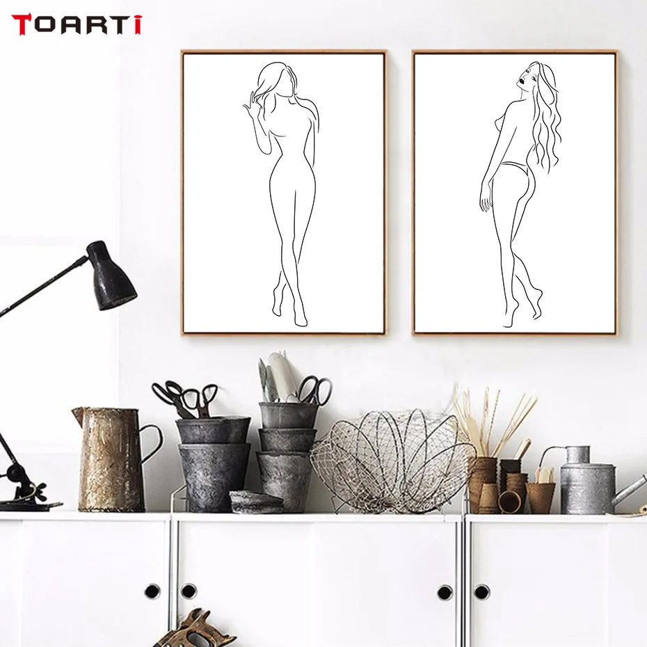 Sexy Woman Nude Art Painting Wall Poster Minimalist Line Drawing Nordic Figure Prints Decoration Pictures Living Room Home Mural (3)