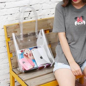 

SUNNY BEACH Women Tote Bags Fashion Summer Women Transparent Beach Bag PVC Waterproof Jelly Bags Top Handled Big Size Handbags