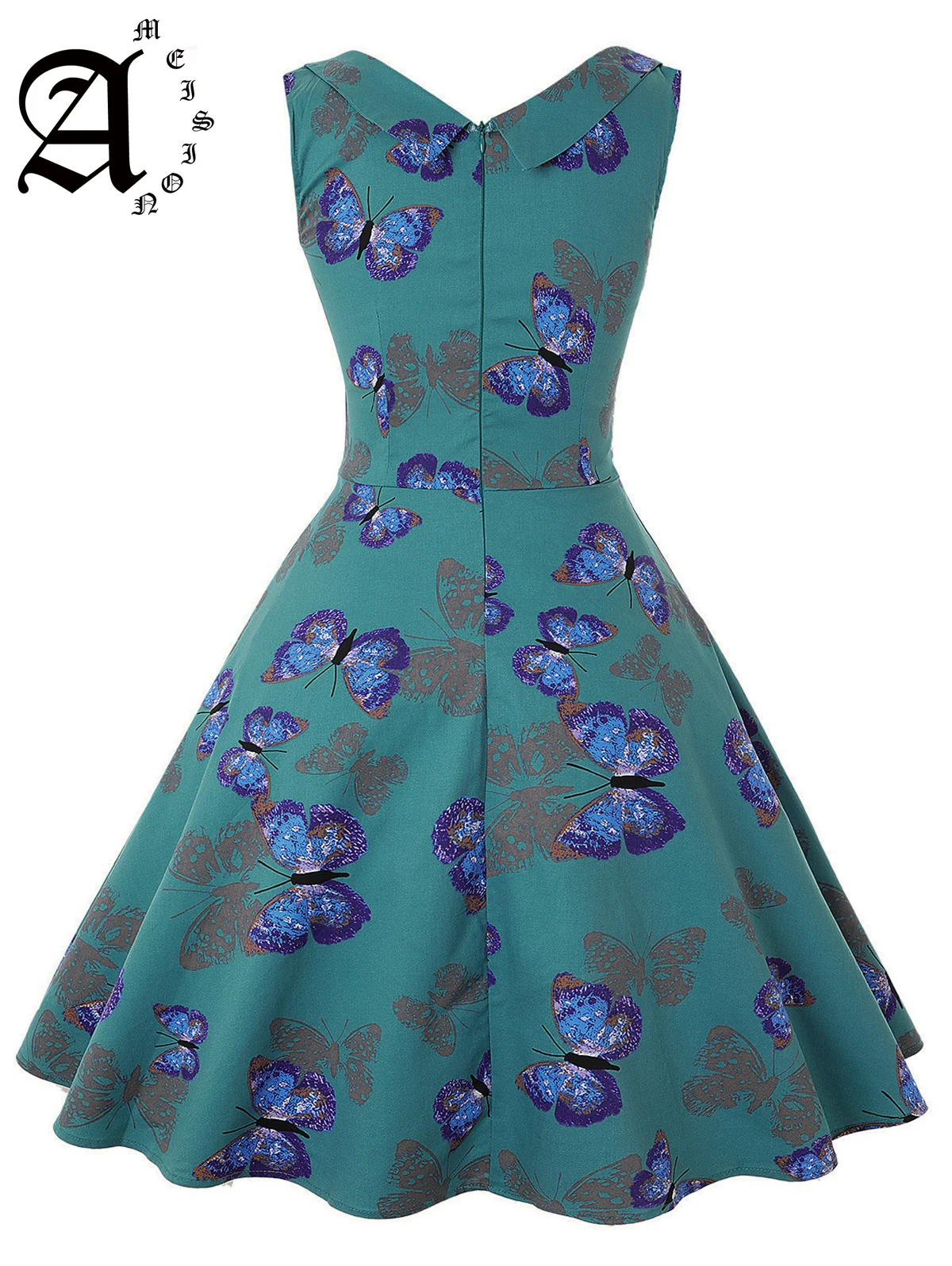 

Ameision Butterfly Printed Sweetheart Vintage Women Dress Summer Sleeveless High Waist Women Swing Party Retro Dresses Robe