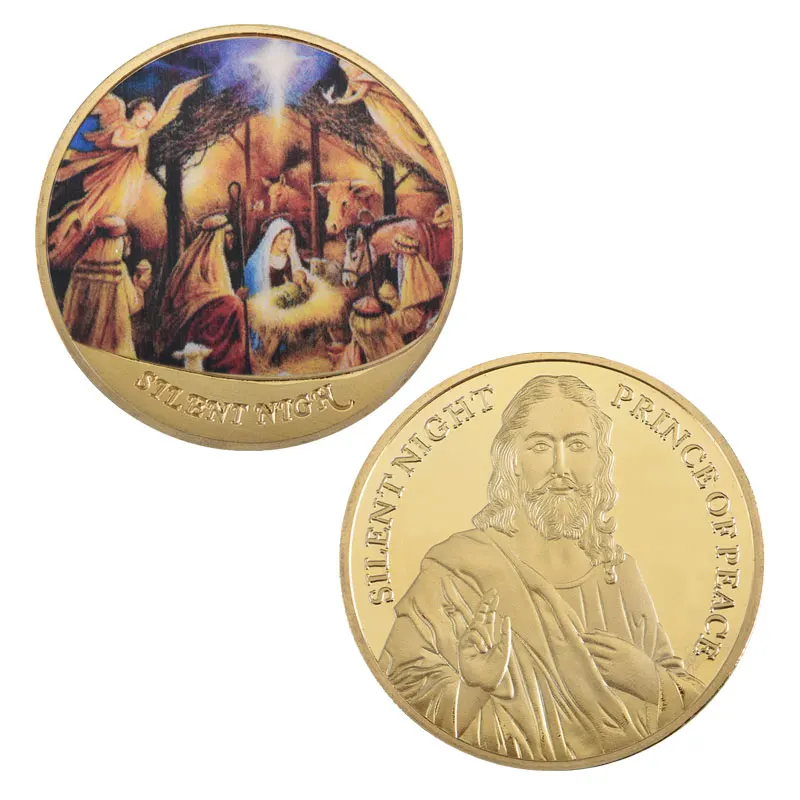 5 шт./лот позолоченные монеты Иисус Тихая Ночь принц мира евро коллекционные монеты россия для рождественского подарка