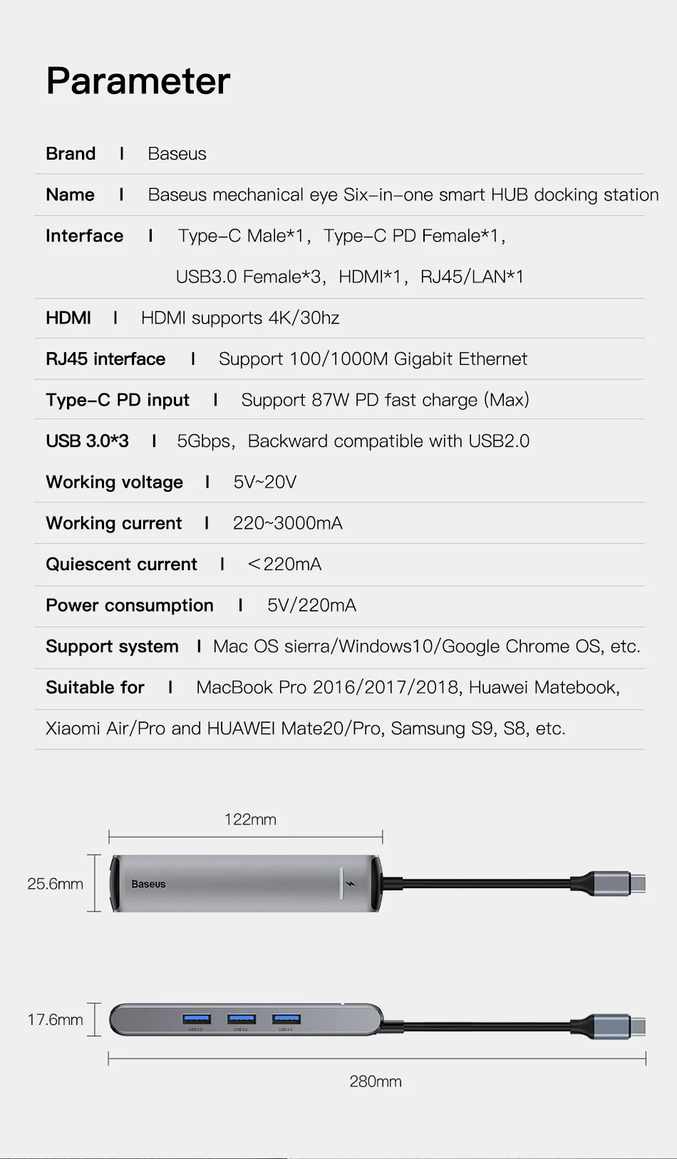 Baseus USB C HUB to HDMI RJ45 USB 3.0 Type C PD Charging HUB Adapter For MacBook Pro Huawei Mate 20 P20 Pro USB C HUB Adapter
