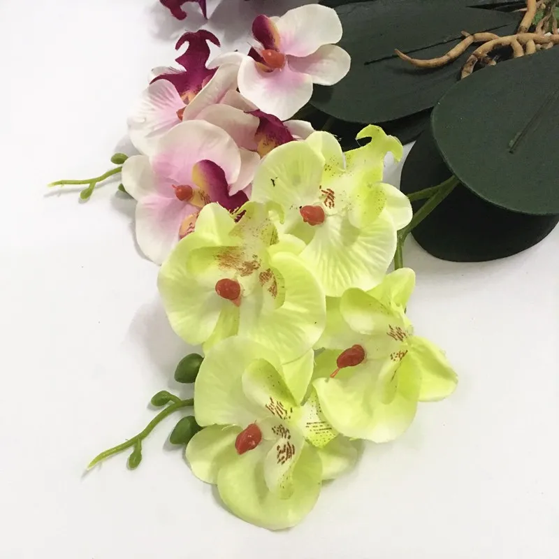 Искусственные цветы, шелковые цветы, искусственные бабочки, Орхидея, с листьями, фаленопсис, Флорес, для свадьбы, украшения дома