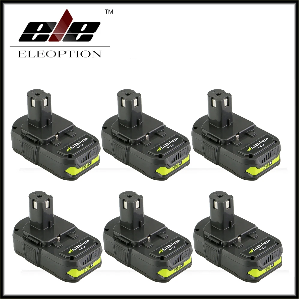 

6x Eleoption 18V 2500mAh Li-Ion Rechargeable Battery For Ryobi RB18L25 One Plus For P103 P104 P105 P108