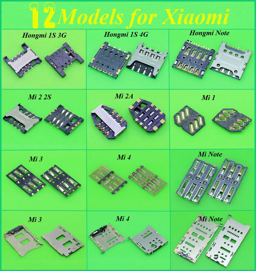 12 моделей для Xiaomi 1 2 2S 2A 3 4 Note для Hongmi note 1s 3g 4G Memory SD SIM Card Reader Разъем для держателя/ядро sim-карты