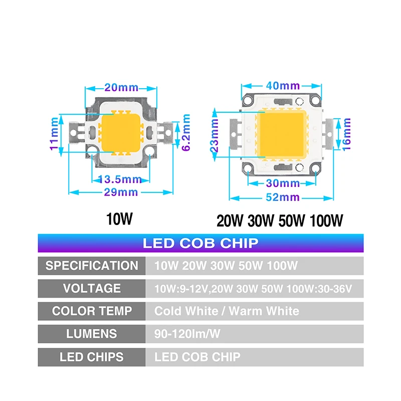 Светодиодный чип 10 Вт 20 Вт 30 Вт 50 Вт 100 Вт высокая яркость светодиодный DC9-12V 30-36 в холодный теплый белый для DIY прожектор нужен драйвер