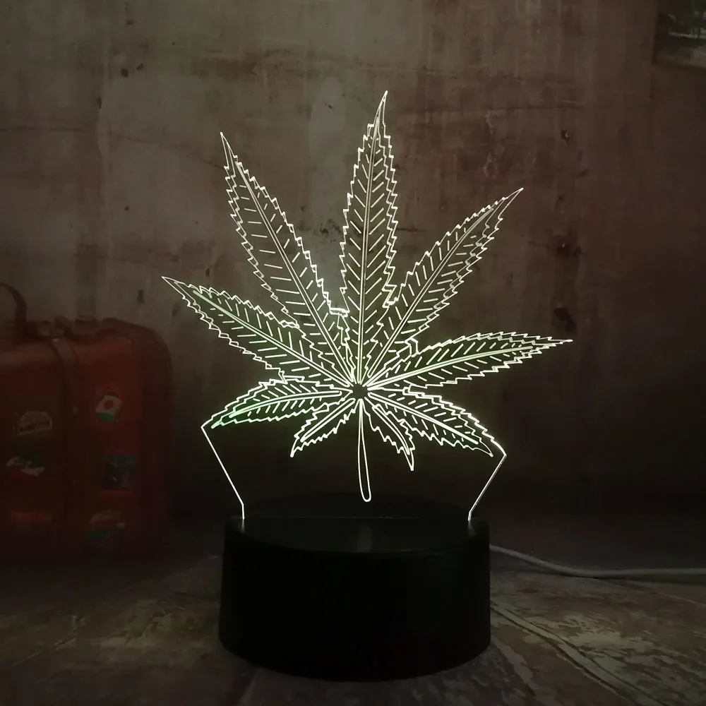  Beautiful Weed Hemp Leaf 3D LED Lamp House Decoration Sleep Night Light Lamp Desk Table Holiday Gif - 32836925887