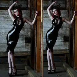 Облегающее сексуальное виниловое платье из искусственной кожи Wetlook черное сексуальное Бандажное платье с вырезом Клубная Одежда для