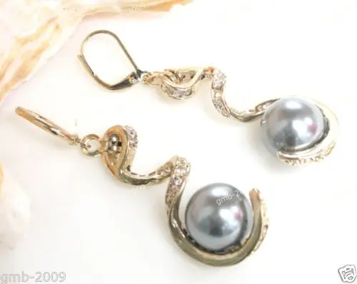 

designed lady's 12mm Gray Shell Pearl Beads 18K Gold Plated Earrings