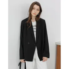 Spring 2019 New Super Red Drop Loose Leisure Small Suit Coat Double Breasted Notched Black Women Jackets and Coats Suit