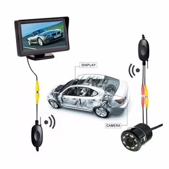 

2In1Car Parking System Kit Wireless 4.3"Desktop TFT LCD Monitor HD Screen Display+Backup Auto Rear View Camera Waterproof