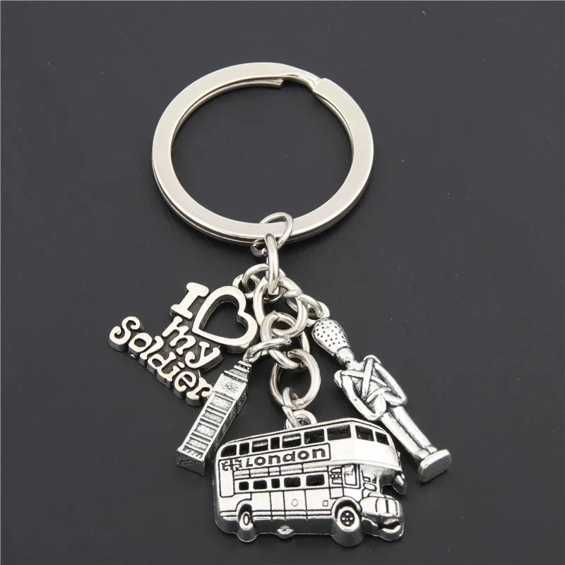 

1pc London Bus Keychain England Keyring Big Ben Charms I Love My Soldier Key Chains Army Navy Airforce Jewelry Gift E1661
