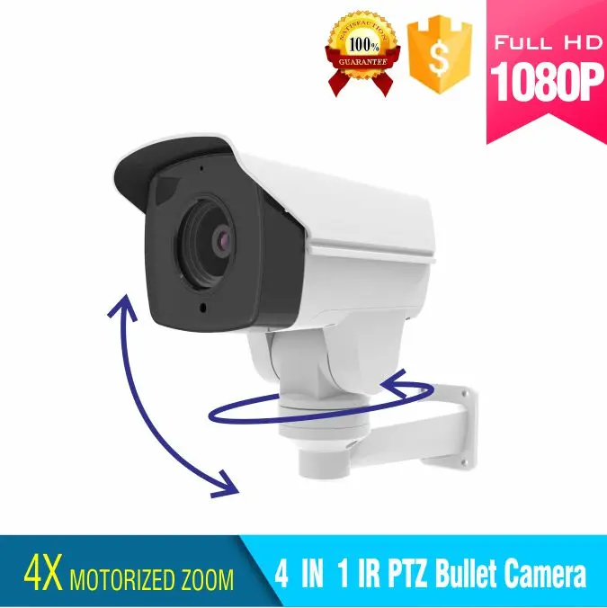 

1080P 4 IN 1 IR bullet ptz camera ahd/tvi/cvi/cvbs output 4x motorized surveillance mini ptz camera