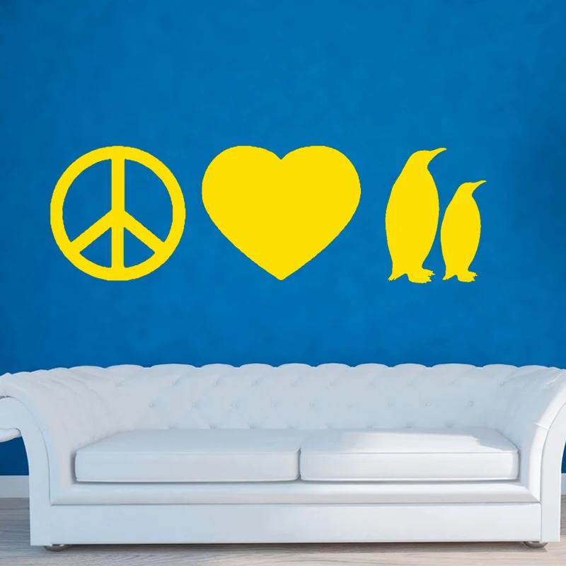 Hot Peace Love Super Funny Likable Penguins Vinyl Wall Sticker Decal Art Deco Mural | Дом и сад