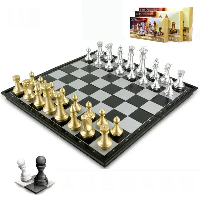 AJEDREZ MAGNÉTICO Chess Game Silver Gold Folding Magnetic Foldable Board