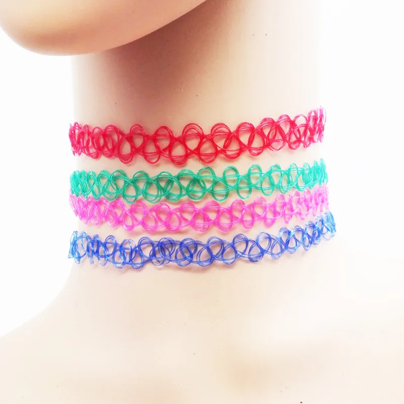 100 Pcs/lot Cute Girls Gothic Tattoo Choker Necklace Women Punk Stretch Tattoo Chocker Female Jewelry Wedding Party Friends Gift