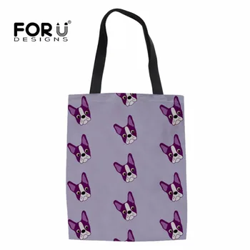 

FORUDESIGNS 2019 Funny Boston Terrier Casual Canvas Shopping Bags For Women Large Reusable Folding Travel Organize Gift Bags