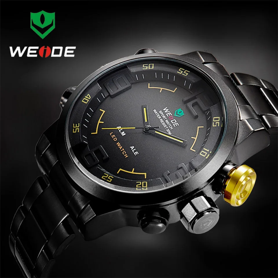 Бренд WEIDE часы мужские из нержавеющей стали цифровые часы спортивные наручные часы светодиодный кварцевые военные наручные часы Relogio - Цвет: Цвет: желтый