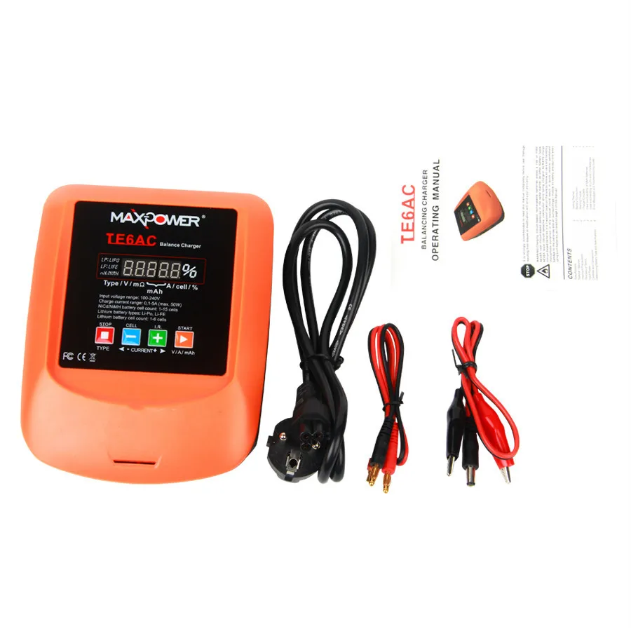 

TE6AC New Max 50W 5A AC/DC Professional Balance Charger for 1S-6S LiPo/LiFe/Lilon 1S-15S NiCd/NiMH Battery