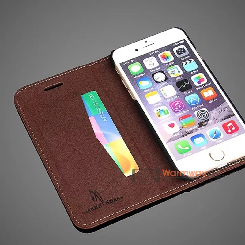 Warmway Genuine Leather Wallet Case for iPhone 6S and 6S Pluse Luxury Leather Cover Shockproof Stylish