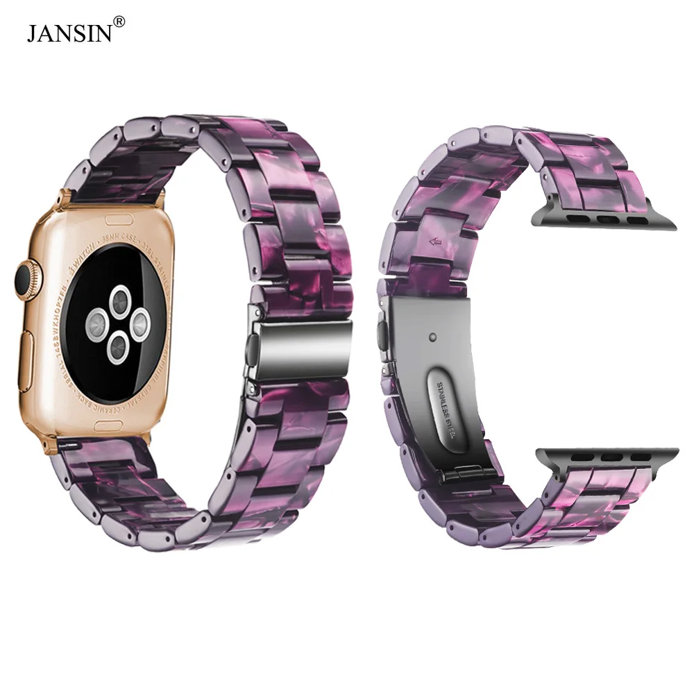 Jansin Смола ремешок для Apple Watch группа 44 мм 40 серия 4 3 2 1 нержавеющая сталь браслет 38 42