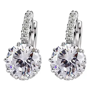 

JOCESTYLE New Fashion Crystal Zirconia Stud Earring Geometric Circle Elegant Silver Color Earring Jewelry for Women Girl