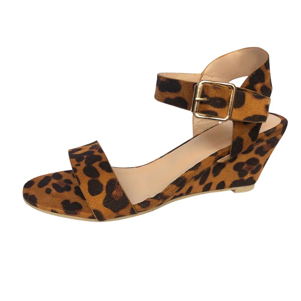 

Jaycosin sandals ladies leopard buckle wedges with Roman cool shoes ladies sandals handmade leather gladiator sandals
