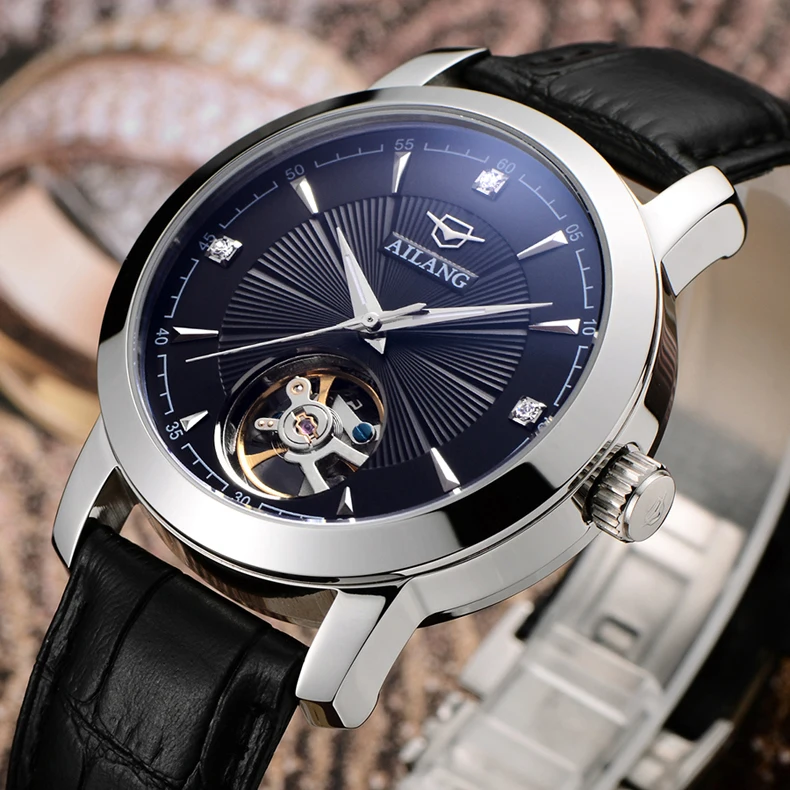 Швейцарский Топ часы бренд AI wave новые автоматические механические часы мужские настоящие часы с кожаным ремешком водонепроницаемые 3ATM