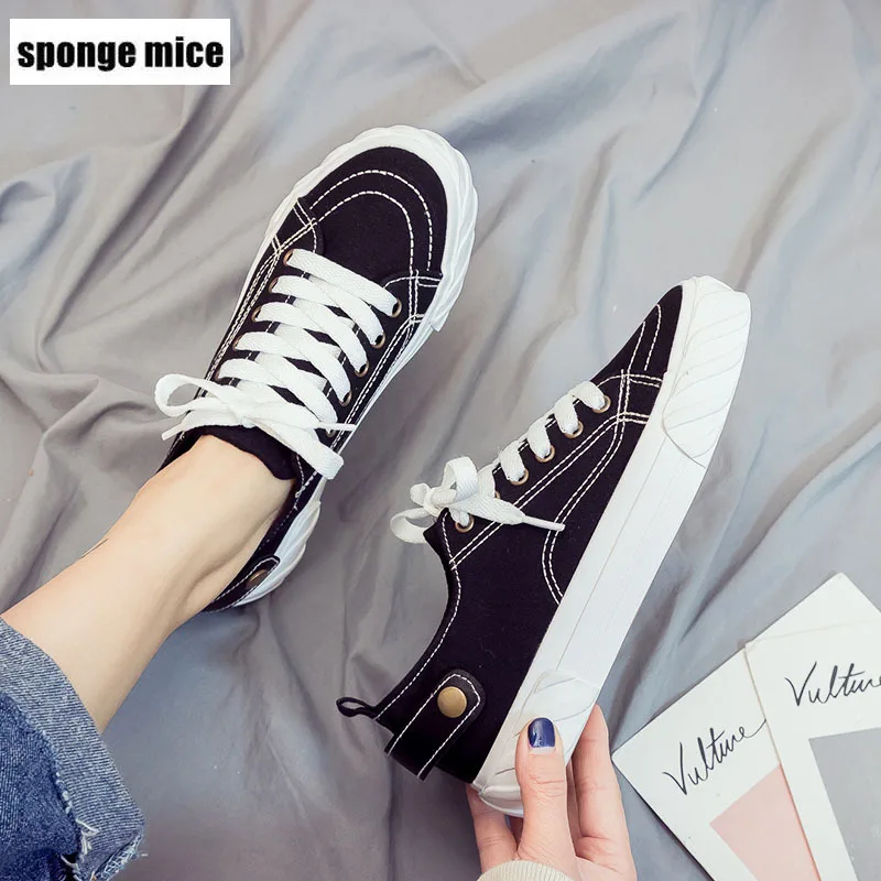 

2019 New comfortable casual flat shoes canvas shoes zapatos de mujer women sneakers black off white shoes Vulcanized Shoes X6