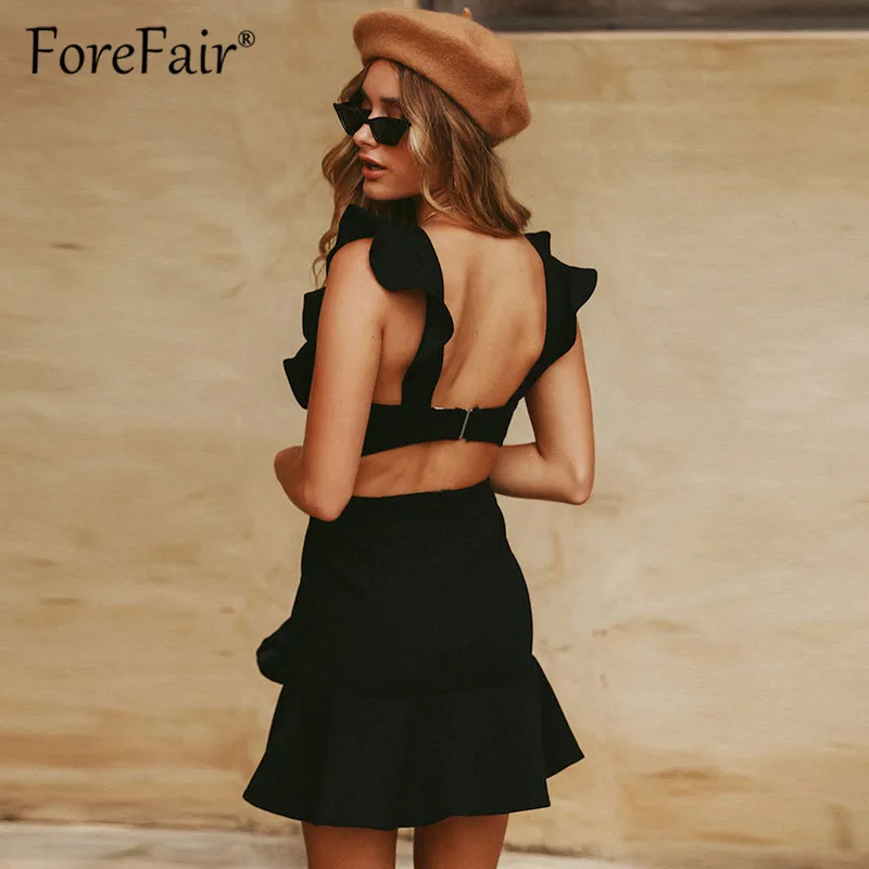 Forefair Sexy Backless Dress 2019 Women Summer Dresses Vestidos Ladies Sundress Sleeveless Ruffle Yellow black Tank Mini Dress (9)