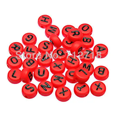 Loose Alphabet Beads Solid Red Flat Round Acrylic Alphabet Beads 4x7mm Assorted Letters For Diy Jewelry Making Accessories