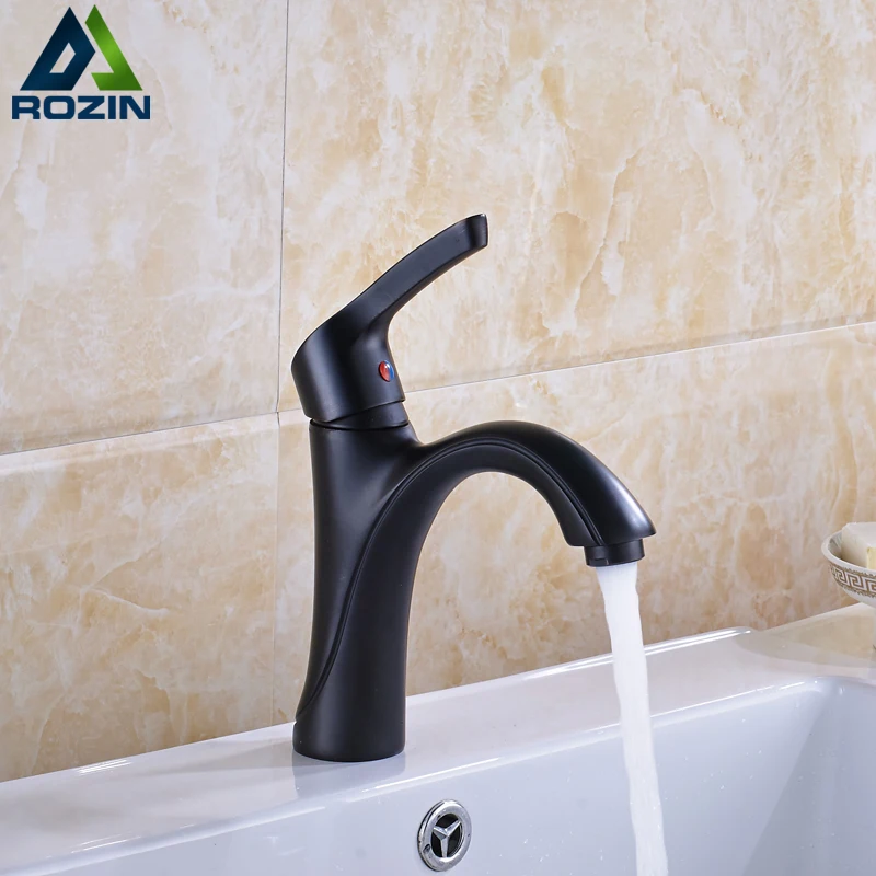 

Free Shipping Bathroom Hot and Cold Water Vanity Sink Faucet One Handle Single Hole Black Basin Mixer Taps