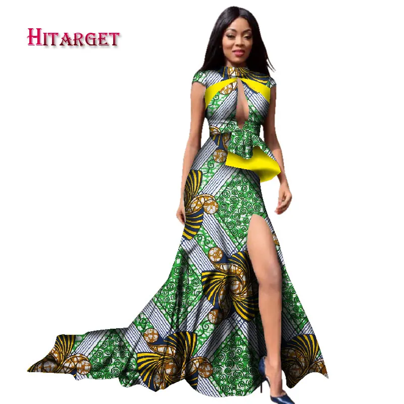 Новое летнее длинное платье в африканском стиле с коротким рукавом сексуальное длинное платье с глубокой грудью размера плюс платья в африканском стиле Bazin Riche Maix WY2352 - Цвет: 6